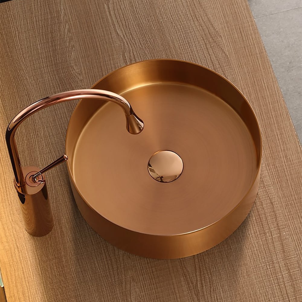 Contemporary Rose Gold Round Stainless Steel Vessel Sink Luxury Wash Sink