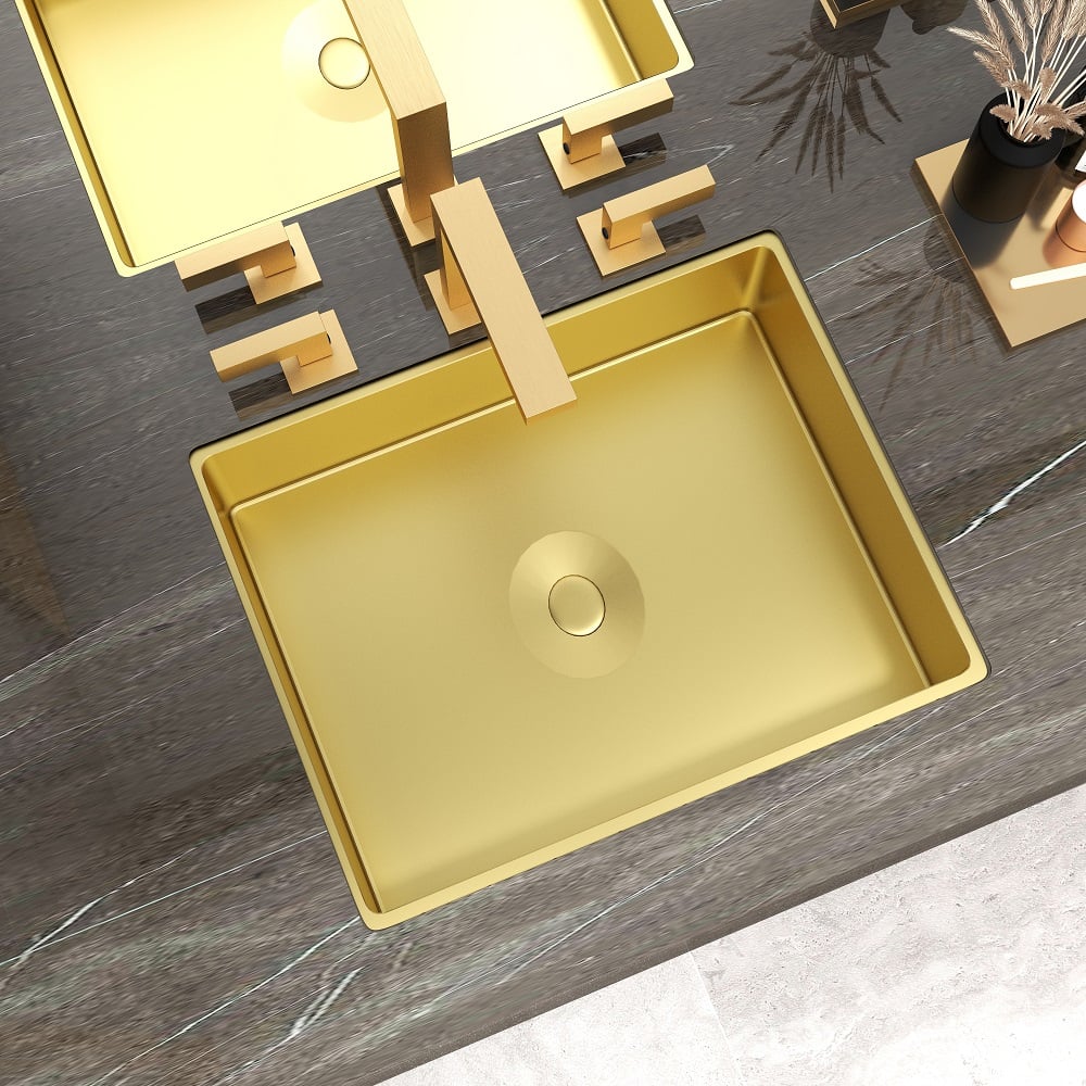 Gold Luxury Stainless Steel Rectangular Sink Undermount Bathroom Wash Sink