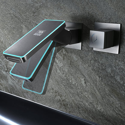 Led Digital Temperature Display Bathroom Rotating Faucet in Dark Gray