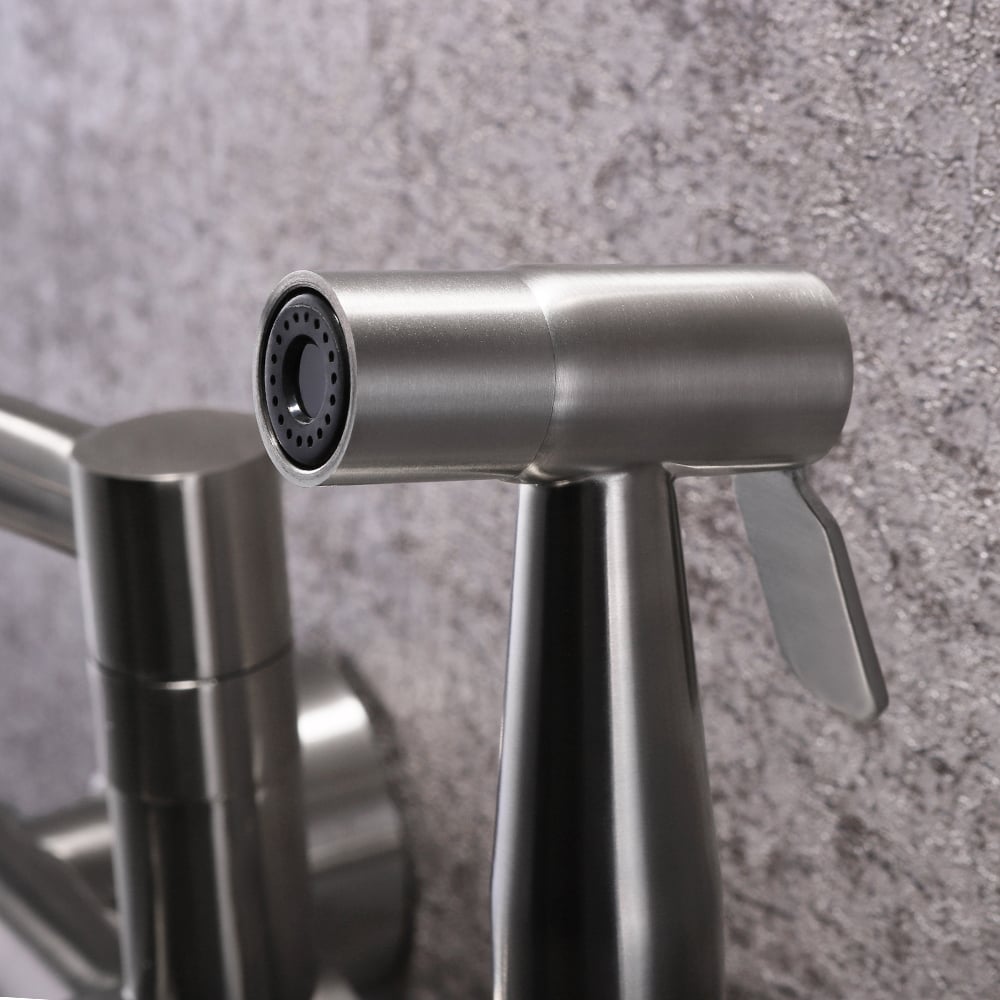 Modern Retractable Wall-mounted Pot Filler Brushed Nickel Kitchen Faucet with Spray