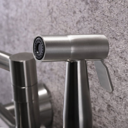 Modern Retractable Wall-mounted Pot Filler Brushed Nickel Kitchen Faucet with Spray