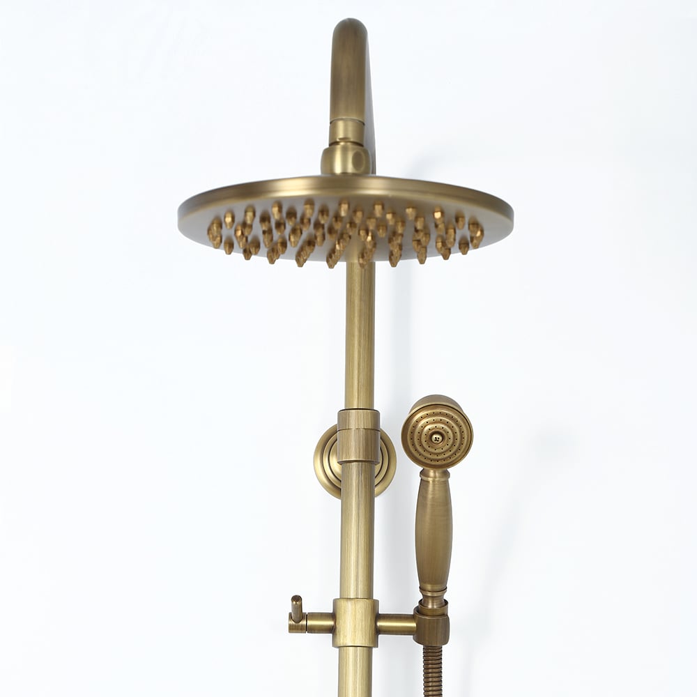 Antique Brass Exposed Wall Mount Shower System with 8" Rain Shower Head and Hand Shower