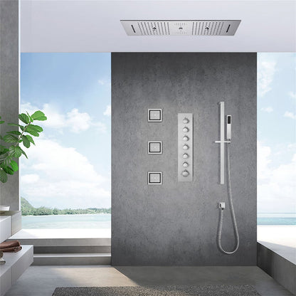 6 Functions Modern Thermostatic Massage Shower System Remote Controlled LED in Chrome
