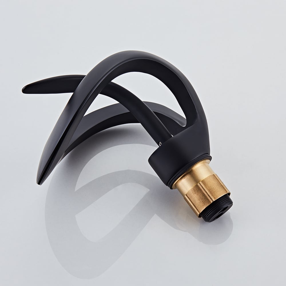 Waterfall Bathroom Sink Faucet in Black Single Handle Solid Brass