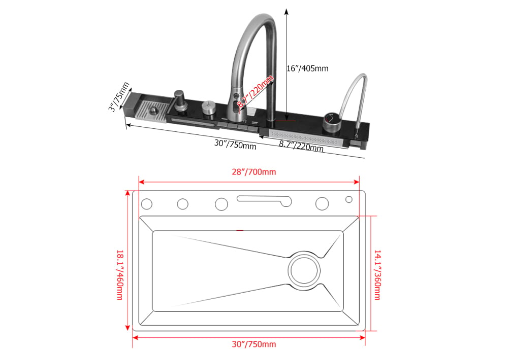 29" Drop-in Workstation Kitchen Sink with Faucet Single Bowl Stainless Steel
