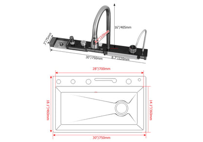 29" Drop-in Workstation Kitchen Sink with Faucet Single Bowl Stainless Steel