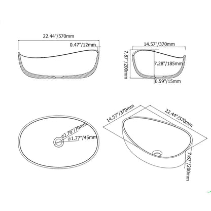 Bathroom Stone Resin Oval Vessel Sink Modern Art Sink Matte White with Pop Up Drain