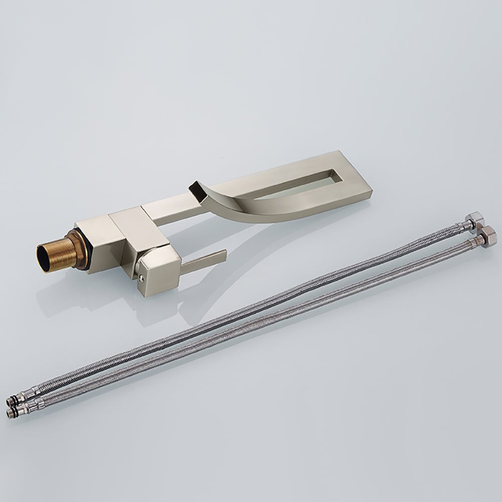 Modern Single Handle 1-Hole Brushed Nickel Bathroom Sink Faucet Waterfall Spout Brass