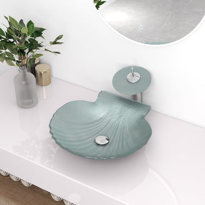 Vessel Transparent Shell Shaped Crystal Glass Bowl Bathroom Wash Sink with Faucet
