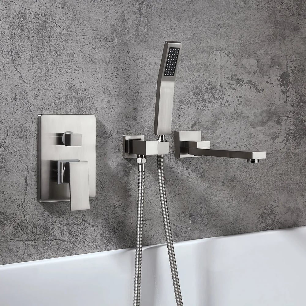 Ultramodern Brushed Nickel Wall Mounted Swirling Tub Filler Faucet with Hand Shower