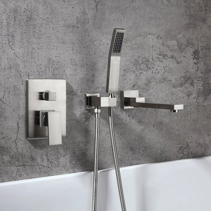 Ultramodern Brushed Nickel Wall Mounted Swirling Tub Filler Faucet with Hand Shower