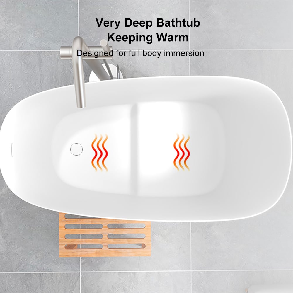 47" Japanese Modern Irregular Freestanding Stone Resin Soaking Bathtub White