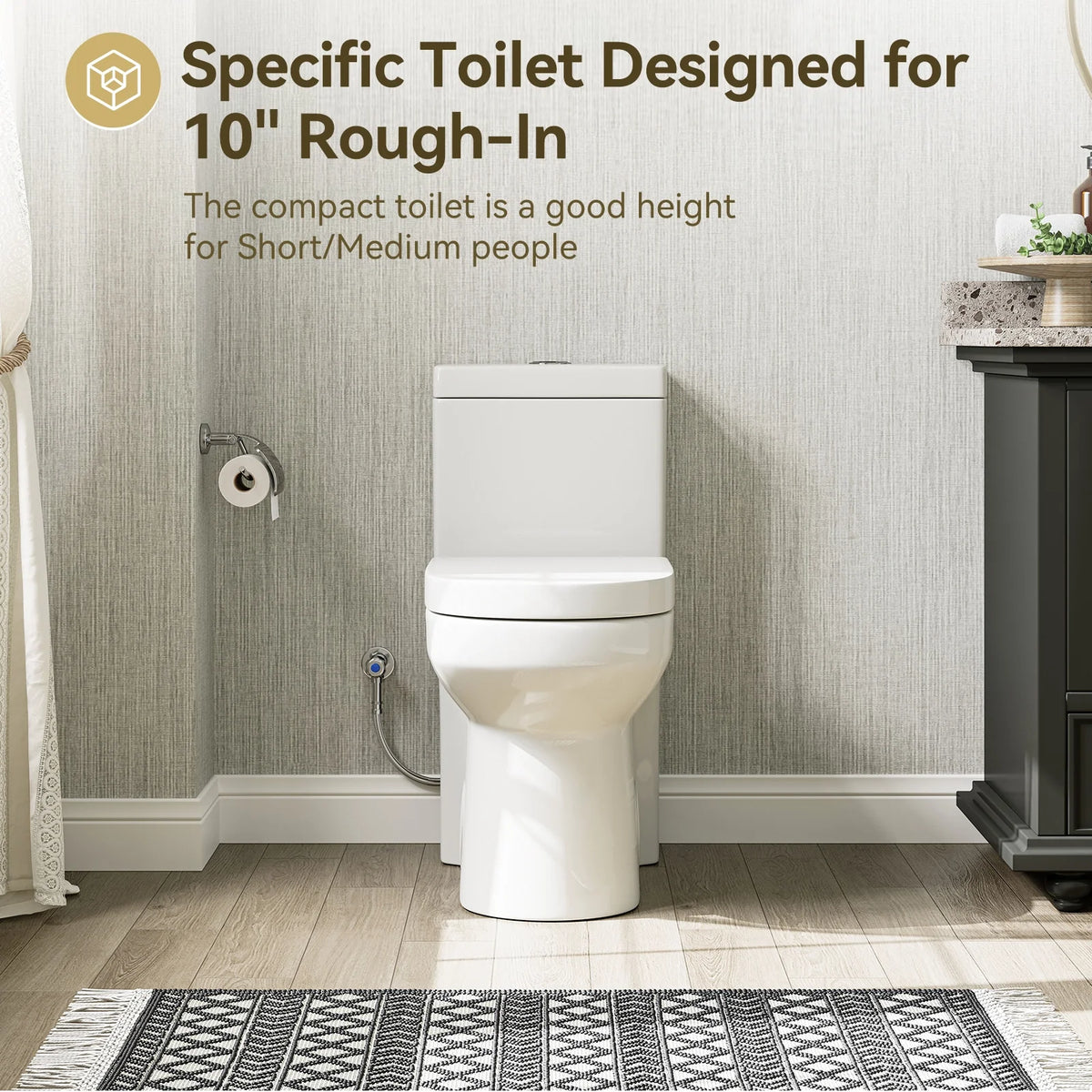 HOROW 8733-10 10-Inch Rough-In One-Piece Toilet, Compact Round Bowl