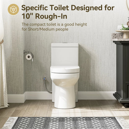 HOROW 8733-10 10-Inch Rough-In One-Piece Toilet, Compact Round Bowl