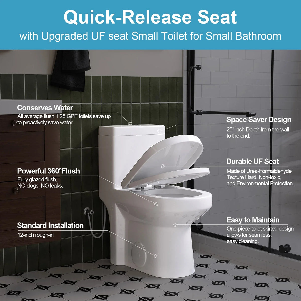 HOROW 8733U Compact Toilet, Dual-Flush System, Soft-Closing UF Seat