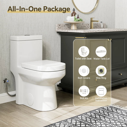 HOROW 8733-10 10-Inch Rough-In One-Piece Toilet, Compact Round Bowl