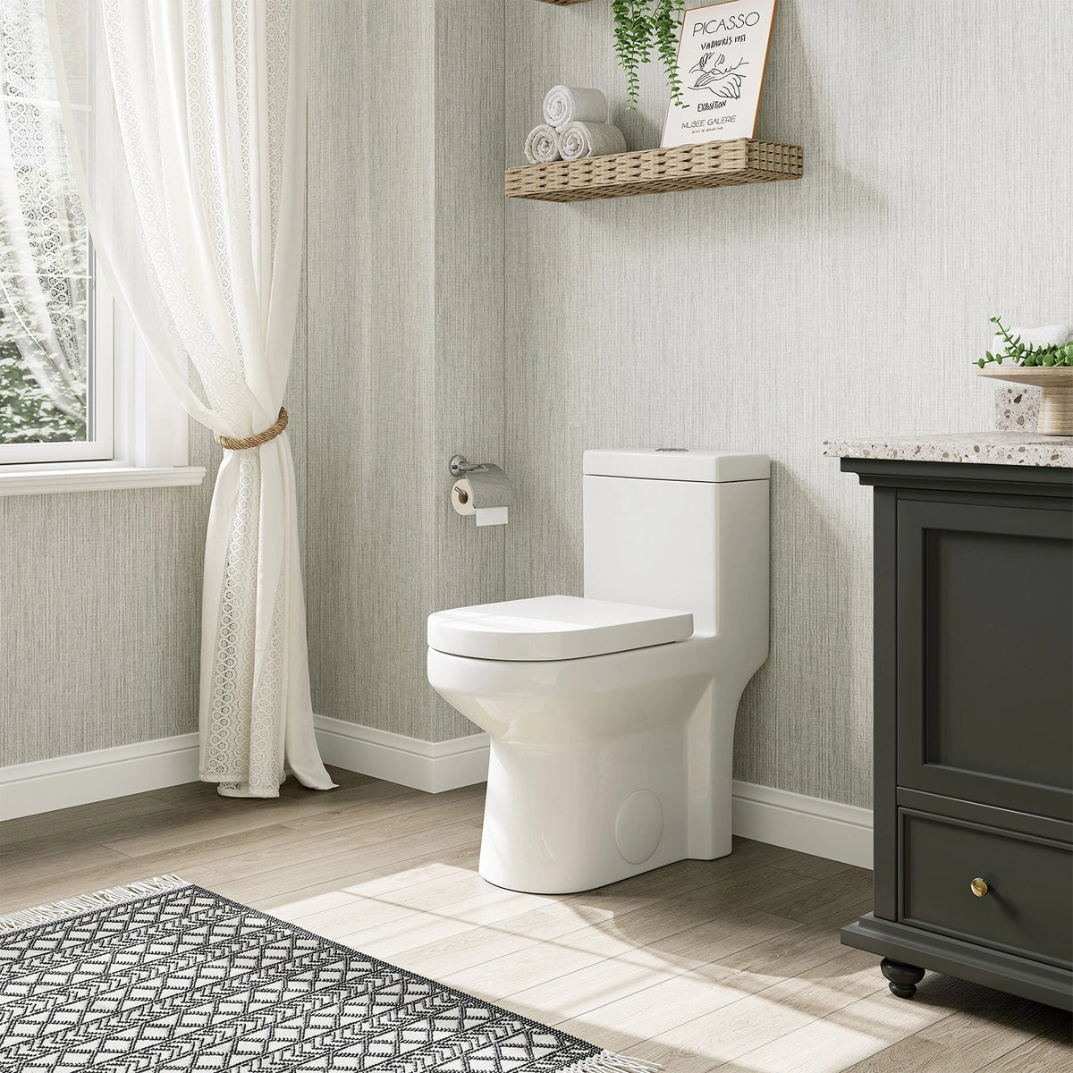 HOROW 8733-10 10-Inch Rough-In One-Piece Toilet, Compact Round Bowl