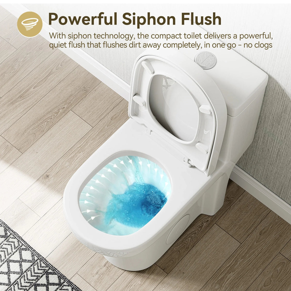 HOROW 8733-10 10-Inch Rough-In One-Piece Toilet, Compact Round Bowl