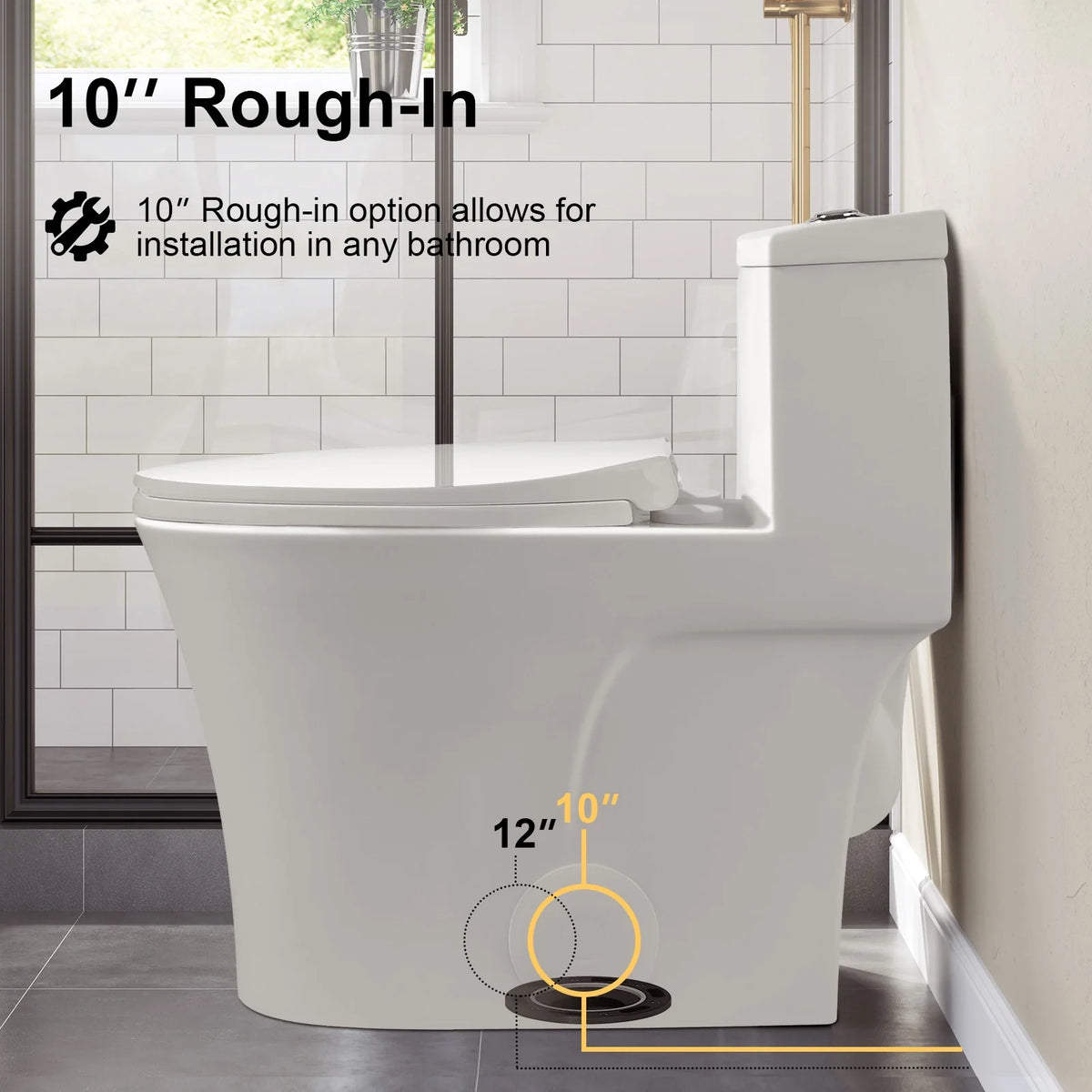 HOROW T0338W-10 10-Inch Rough-In One-Piece ADA Toilet with Dual Flush