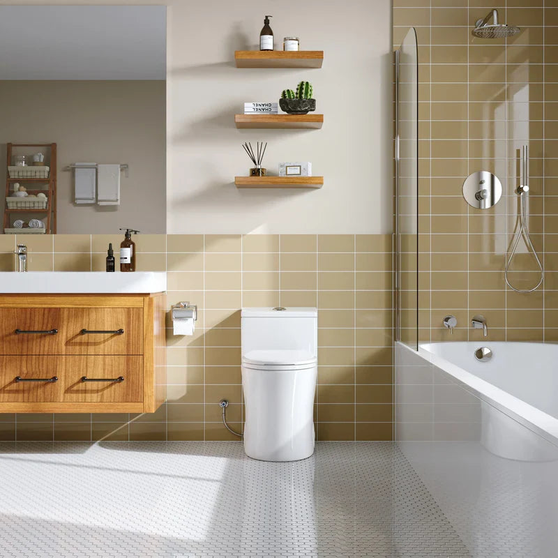 HOROW T0338W-10 10-Inch Rough-In One-Piece ADA Toilet with Dual Flush