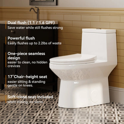 HOROW HWMT-138-10 10-Inch Rough-In One-Piece Toilet – ADA Height, Powerful Dual Flush