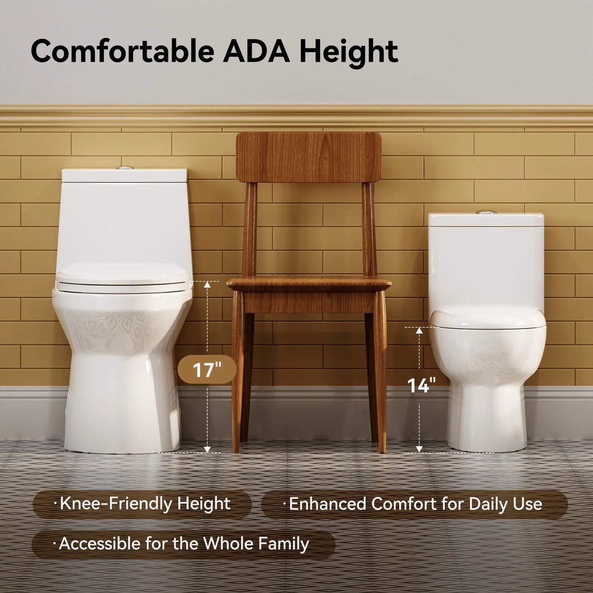HOROW HWMT-138-10 10-Inch Rough-In One-Piece Toilet – ADA Height, Powerful Dual Flush