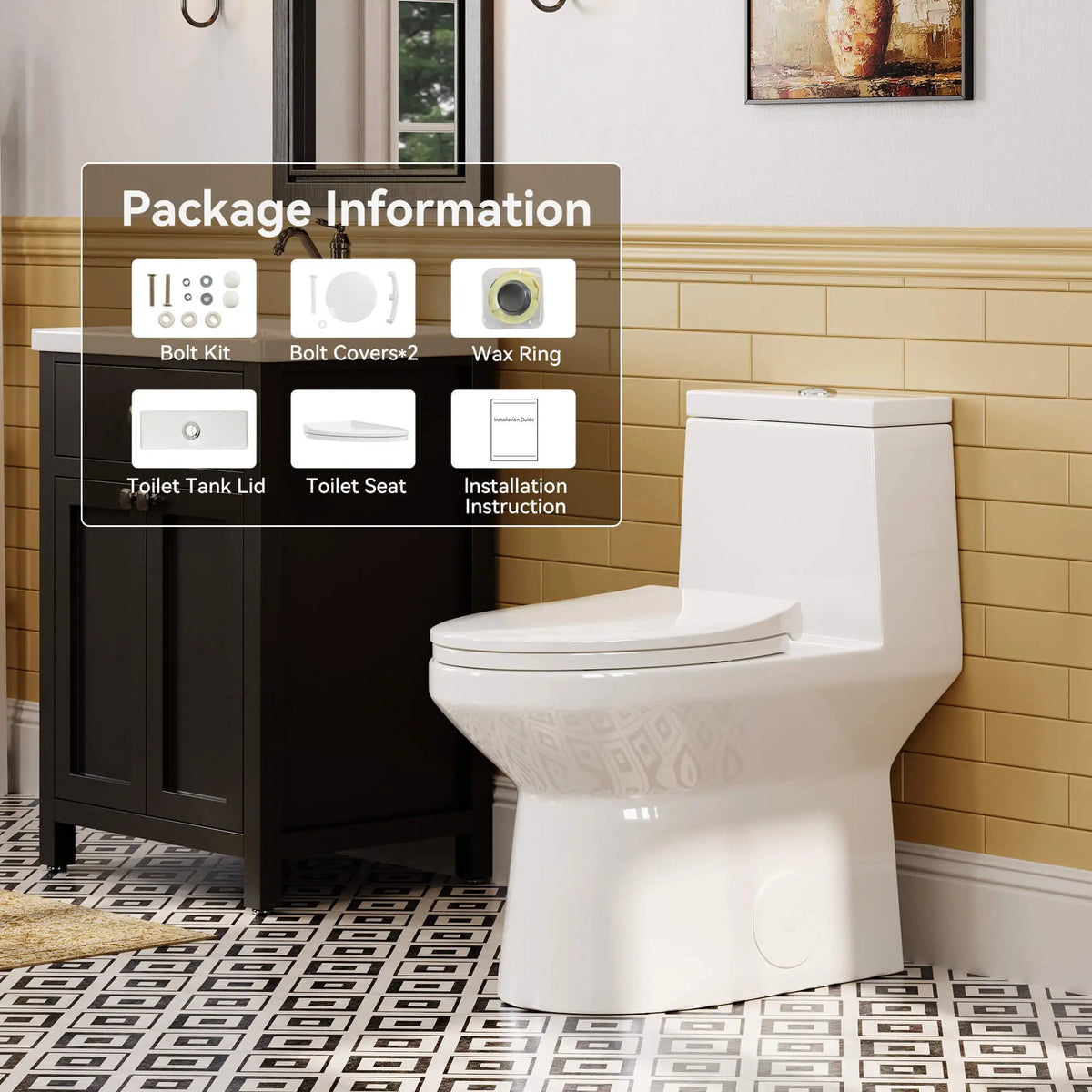 HOROW HWMT-138-10 10-Inch Rough-In One-Piece Toilet – ADA Height, Powerful Dual Flush