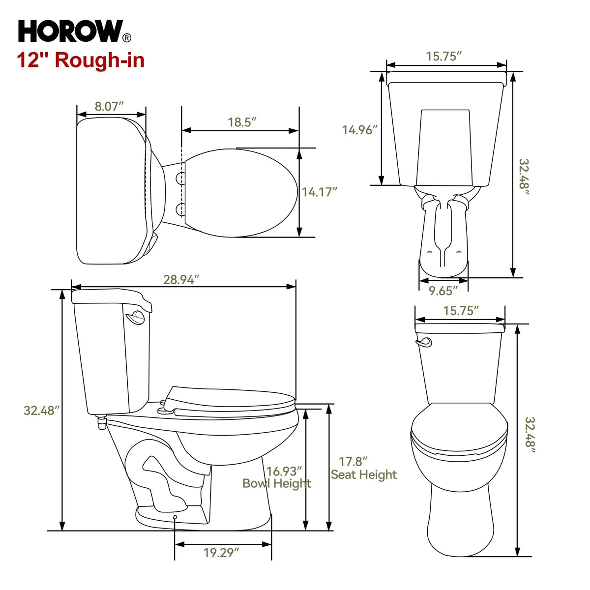 HOROW HWTT-E06S 2-Piece Toilet ADA 1.0 GPF Elongated Flush