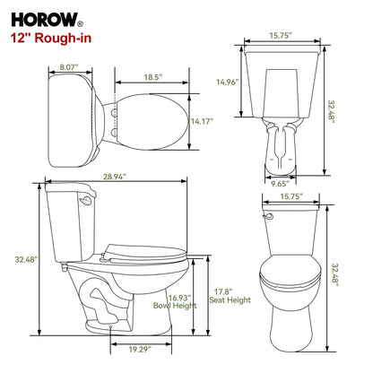 HOROW HWTT-E06S 2-Piece Toilet ADA 1.0 GPF Elongated Flush