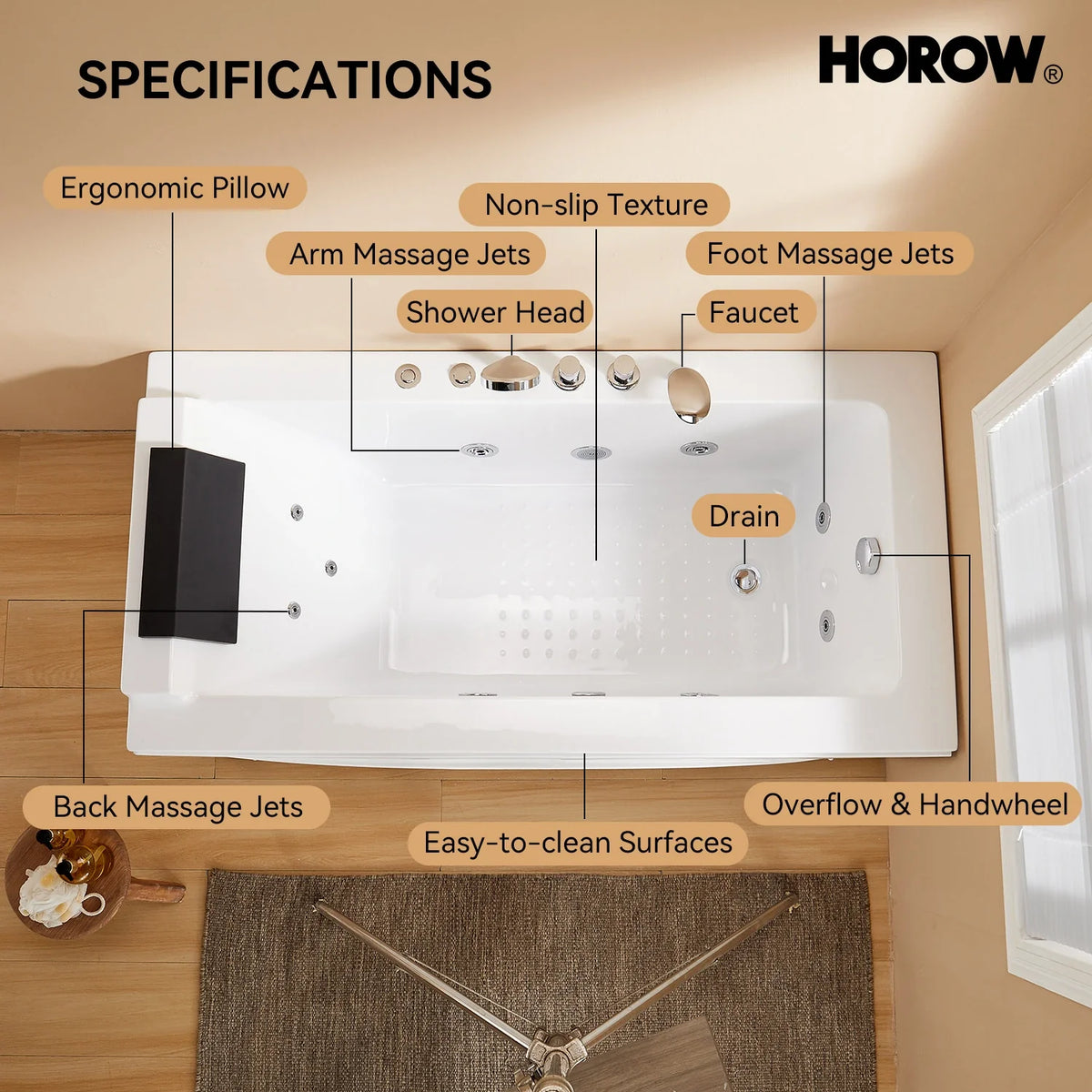 M59-R 59" Acrylic Massage Bathtub with Right Drain