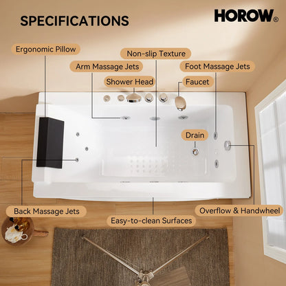 M59-R 59" Acrylic Massage Bathtub with Right Drain