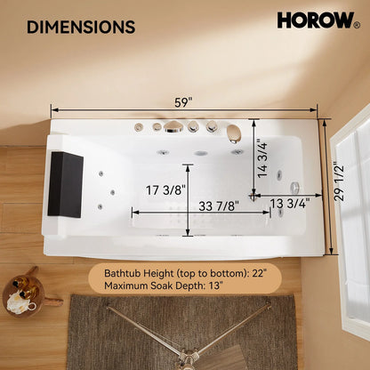 M59-R 59" Acrylic Massage Bathtub with Right Drain