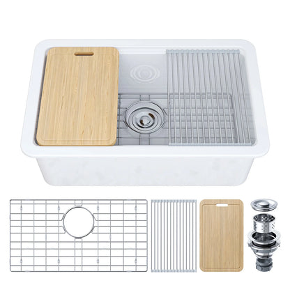 30 Inch Top Mount Kitchen Sink with Drainboard – Ceramic Single Bowl