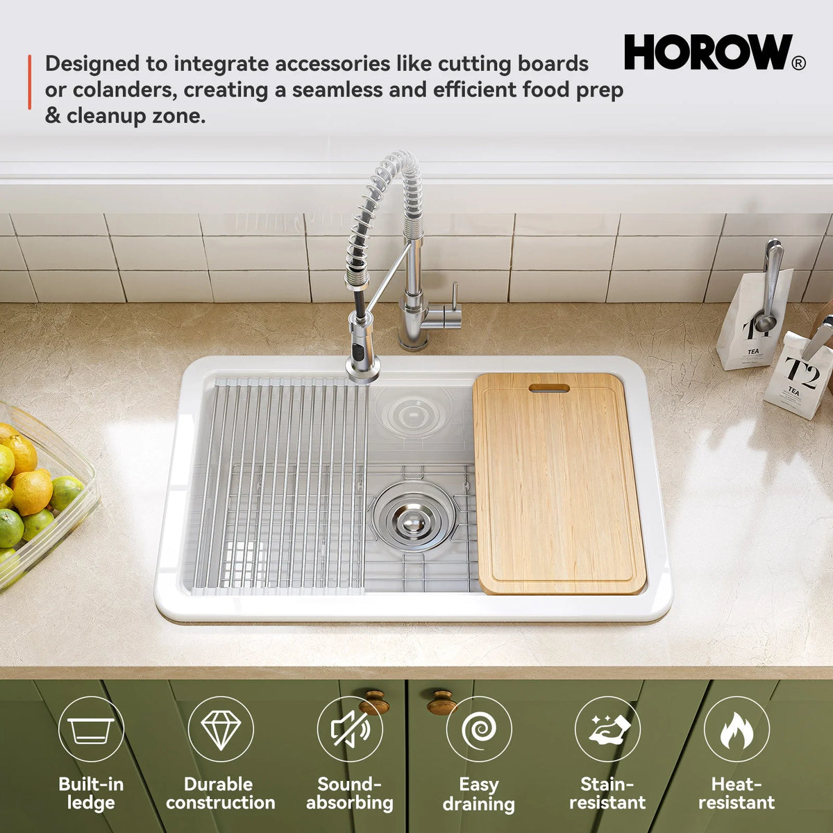 30 Inch Top Mount Kitchen Sink with Drainboard – Ceramic Single Bowl