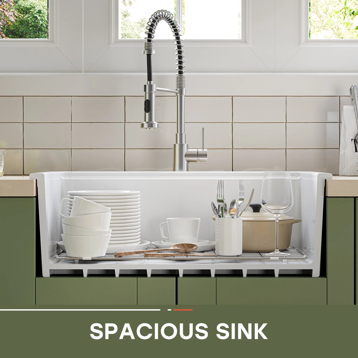 30 Inch Top Mount Kitchen Sink with Drainboard – Ceramic Single Bowl