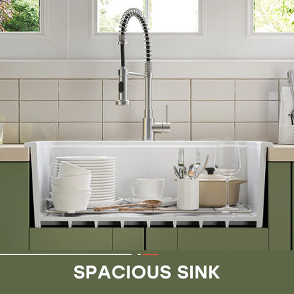 30 Inch Top Mount Kitchen Sink with Drainboard – Ceramic Single Bowl