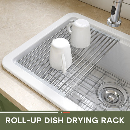 30 Inch Top Mount Kitchen Sink with Drainboard – Ceramic Single Bowl