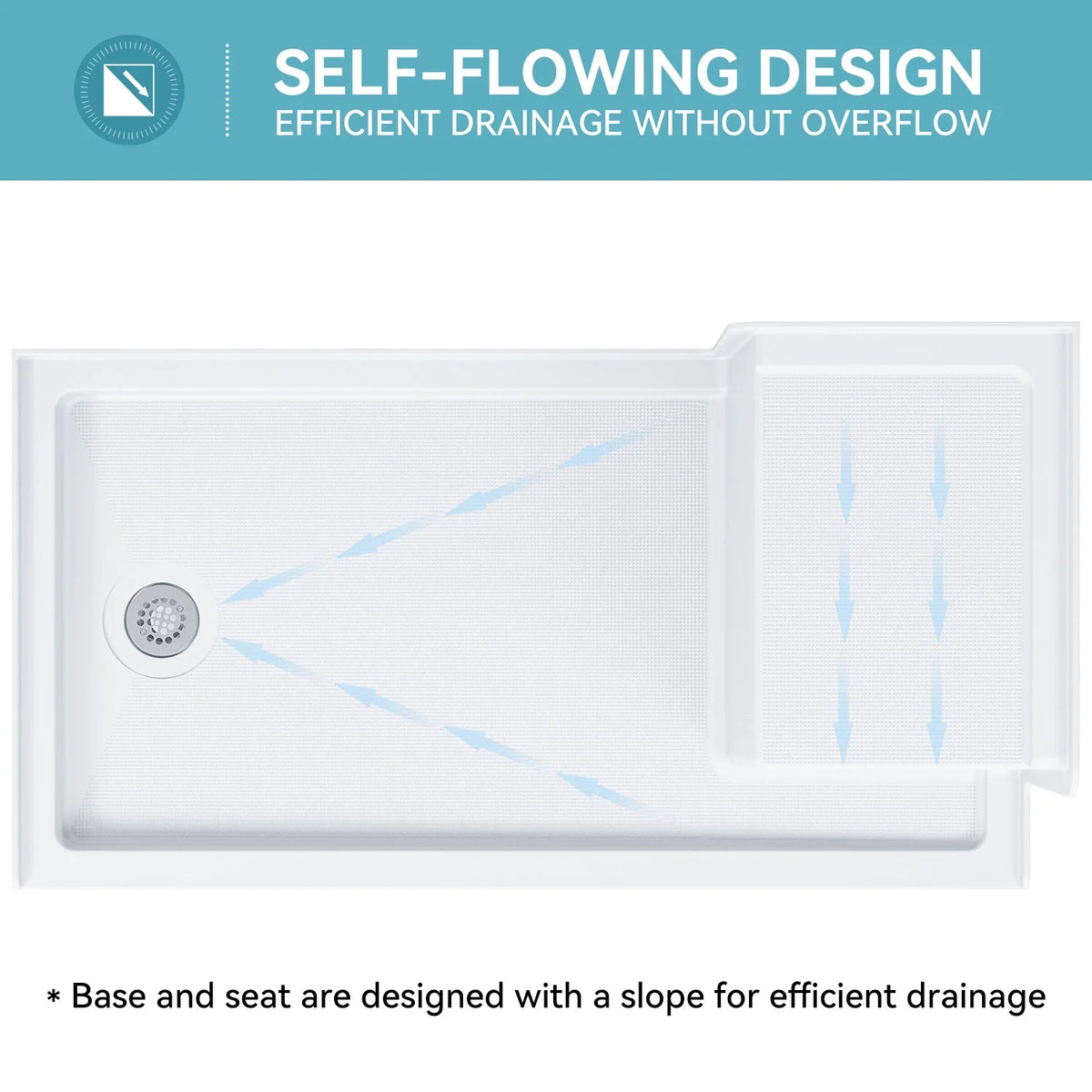 Shower Base with Chrome Left Drain and Seat Model SS6032-CH-L