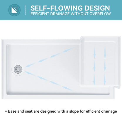 Shower Base with Chrome Left Drain and Seat Model SS6032-CH-L