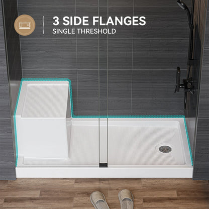 SS6032-CH-R 60" Shower Pan with ADA Seat Height & Right Drain