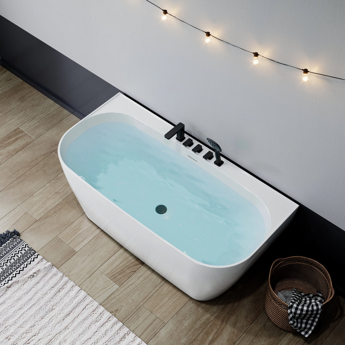 59 Inch Acrylic Back to Wall Tub with Faucet and Shower Head Model SU59-MB
