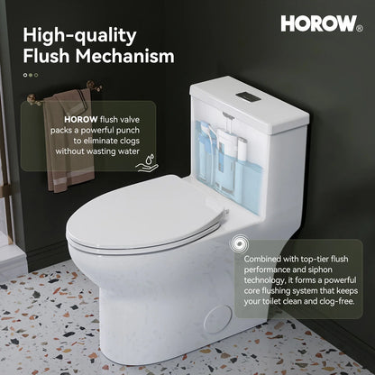 HOROW T0350W One-Piece Dual Flush Toilet, ADA-Height 17.3-Inch