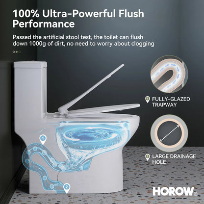 HOROW T0350W One-Piece Dual Flush Toilet, ADA-Height 17.3-Inch