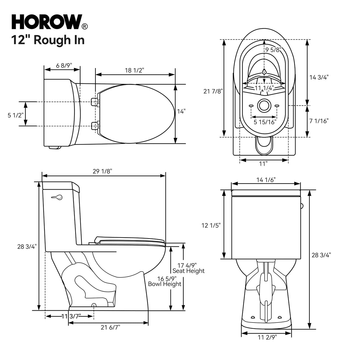 HOROW T0352W Single Flush One-Piece Toilet with ADA Chair Height, 12-Inch Rough-In