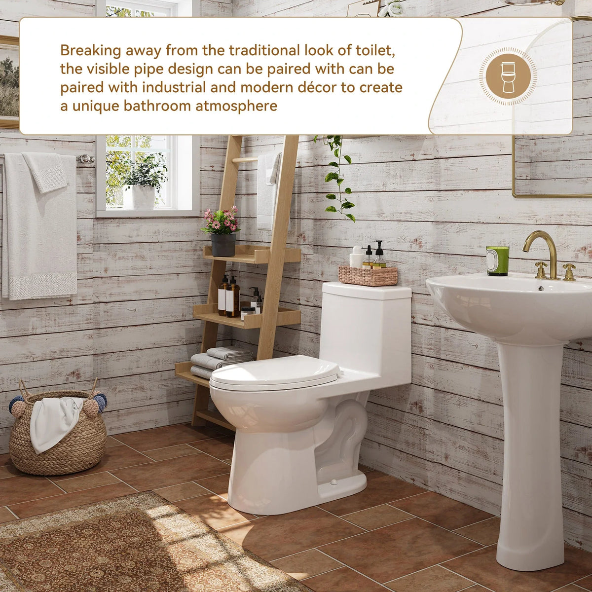 HOROW T0352W Single Flush One-Piece Toilet with ADA Chair Height, 12-Inch Rough-In