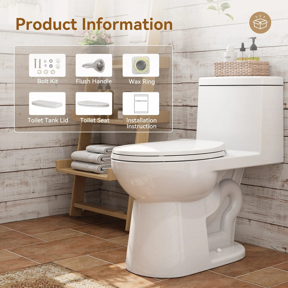 HOROW T0352W Single Flush One-Piece Toilet with ADA Chair Height, 12-Inch Rough-In