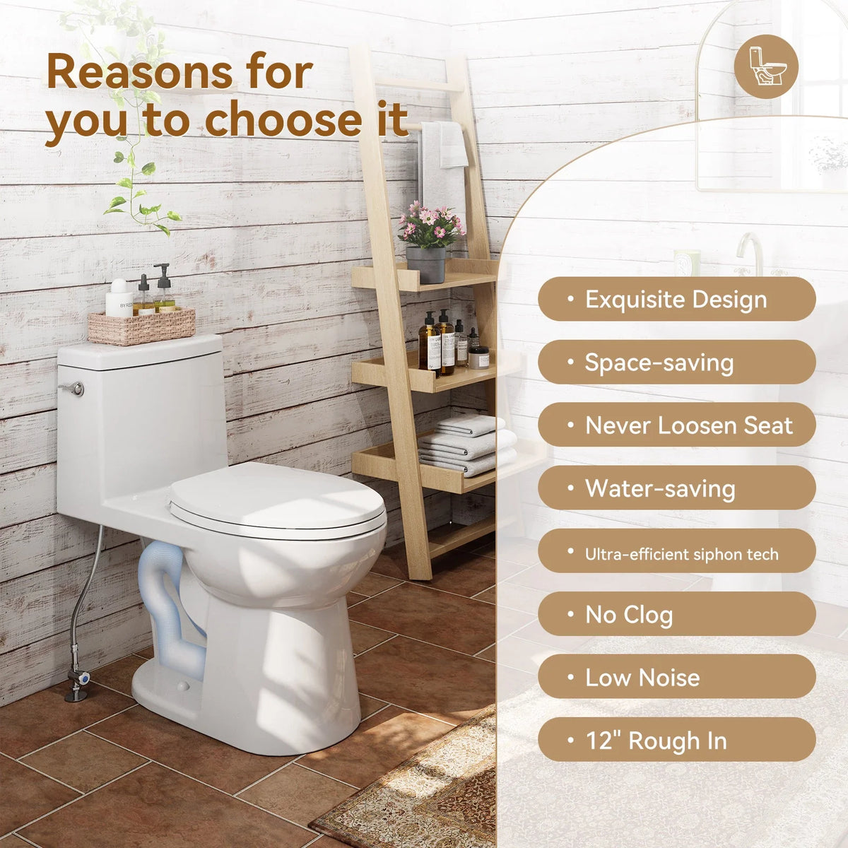 HOROW T0352W Single Flush One-Piece Toilet with ADA Chair Height, 12-Inch Rough-In