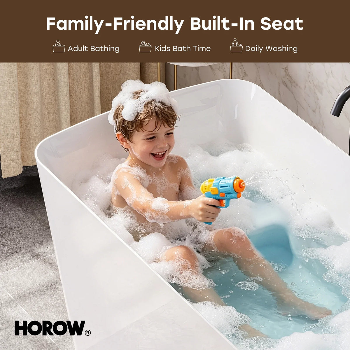 TU47-MB-A 47" Acrylic Soaking Bathtub with Seat & Pop-Up Drain