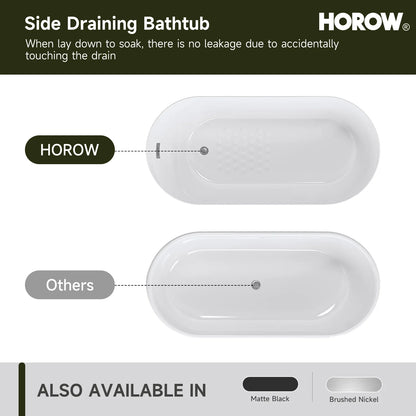 59” Brushed Nickel Freestanding Bathtub with Integrated Overflow & Drain