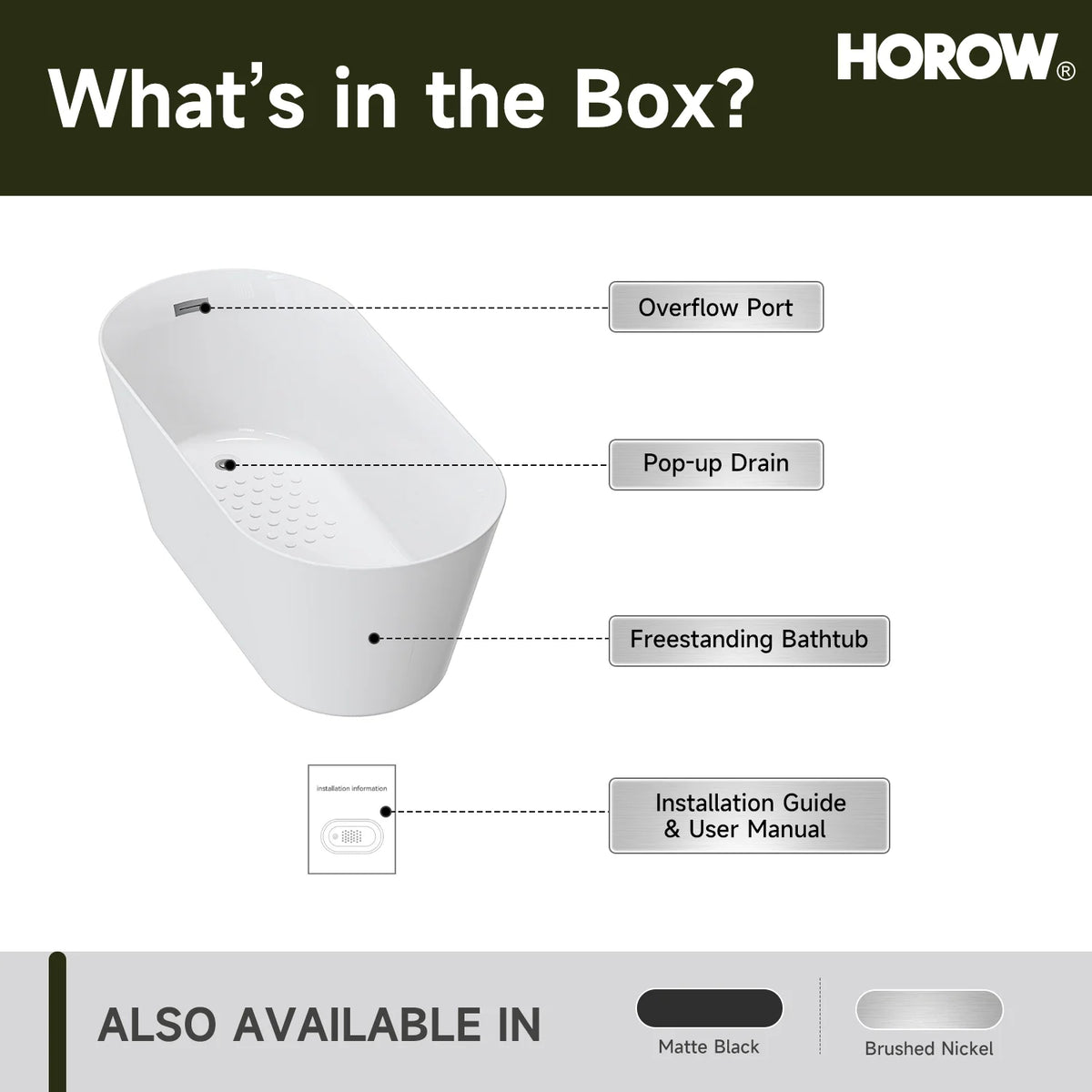 59” Brushed Nickel Freestanding Bathtub with Integrated Overflow & Drain